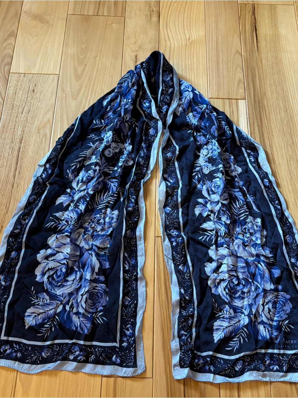 Vintage Lauren Ralph Lauren Silk Floral Blue Scarf